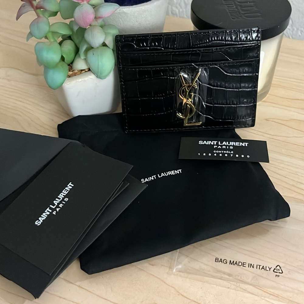 NWT Saint Laurent Black Croc-Embossed Card Holder - Picture 2 of 9